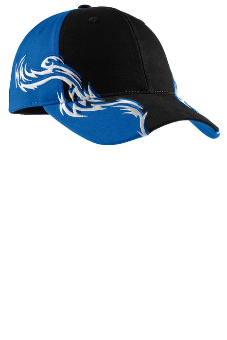 C859 Port Authority Colorblock Racing Cap with Flames Black/ Royal/ White