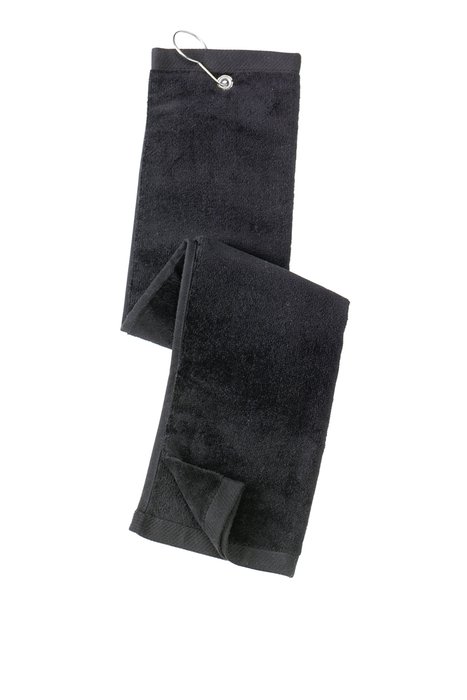 TW50 Port Authority Grommeted Tri-Fold Golf Towel Black