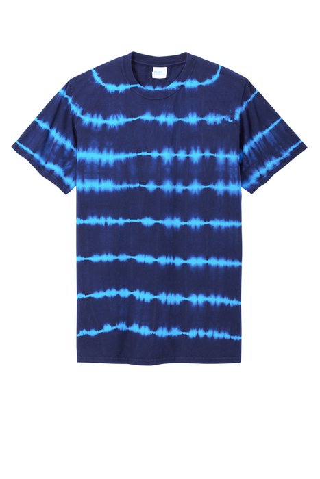 PC142 Port & Company Allover Stripe Tie-Dye Tee Turquoise/ Team Navy