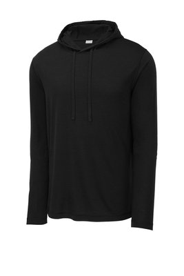 ST406 Sport-Tek PosiCharge Tri-Blend Wicking Long Sleeve Hoodie Black Triad Solid