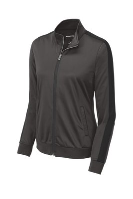 LST94 Sport-Tek Ladies Tricot Track Jacket Graphite/ Black