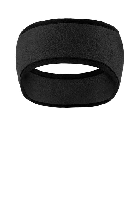 C916 Port Authority Two-Color Fleece Headband. Black/ Black