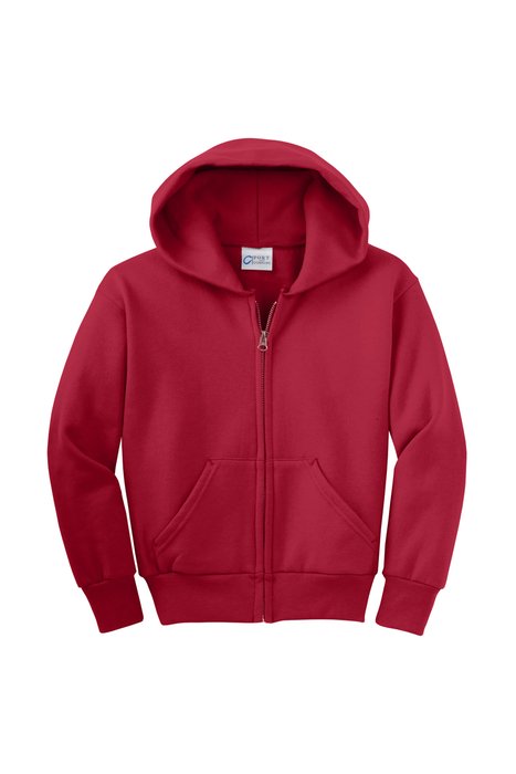 PC90YZH Port & Company Youth Core Fleece Full-Zip Hooded Sweatshirt Red