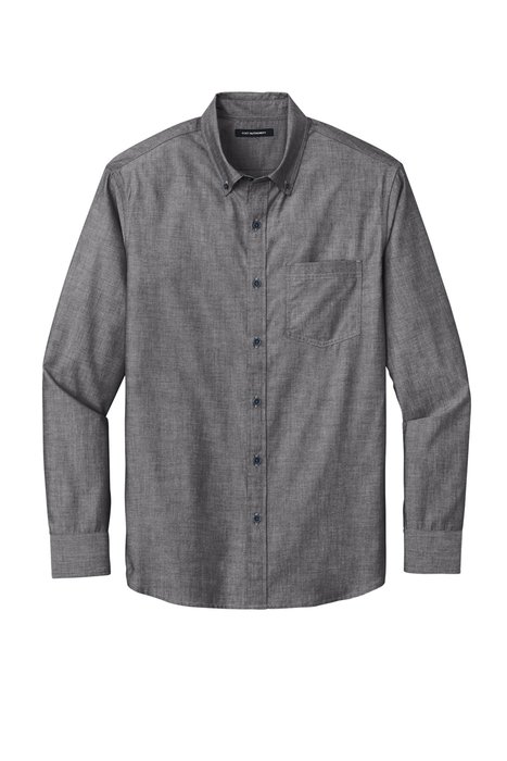 W382 Port Authority Long Sleeve Chambray Easy Care Shirt Deep Black