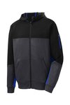 ST245 Sport-Tek Tech Fleece Colorblock Full-Zip Hooded Jacket Black/ Graphite Heather/ True Royal