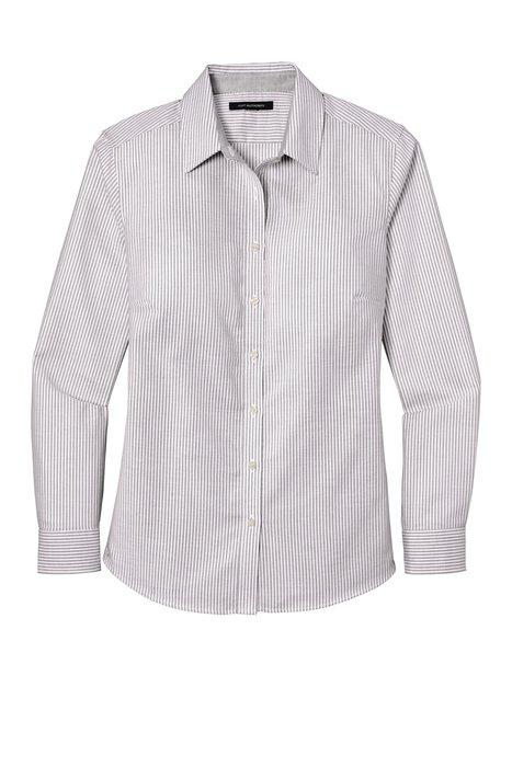 LW657 Port Authority Ladies SuperPro Oxford Stripe Shirt Gusty Grey/ White