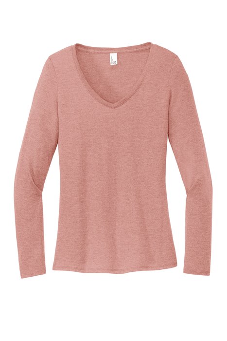 DT135 District Women's Perfect Tri Long Sleeve V-Neck T-Shirt Blush Frost