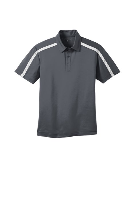 K547 Port Authority Silk Touch Performance Colorblock Stripe Polo Steel Grey/ White