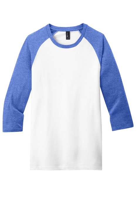 DT6210 District Very Important Tee 3/4-Sleeve Raglan. Royal Frost/ White