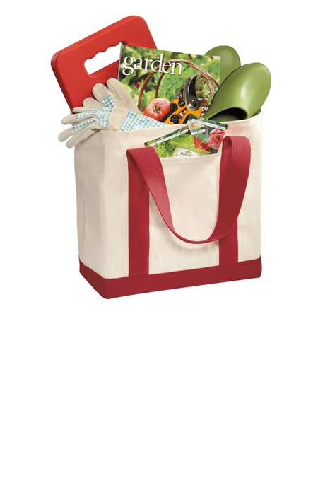 B400 Port Authority Ideal Twill Two-Tone Shopping Tote Natural/ Red