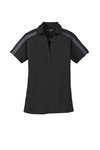 L547 Port Authority Ladies Silk Touch Performance Colorblock Stripe Polo Black/ Steel Grey