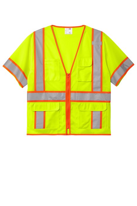 CSV106 CornerStone ANSI 107 Class 3 Surveyor Mesh Zippered Two-Tone Short Sleeve Vest Safety Yellow