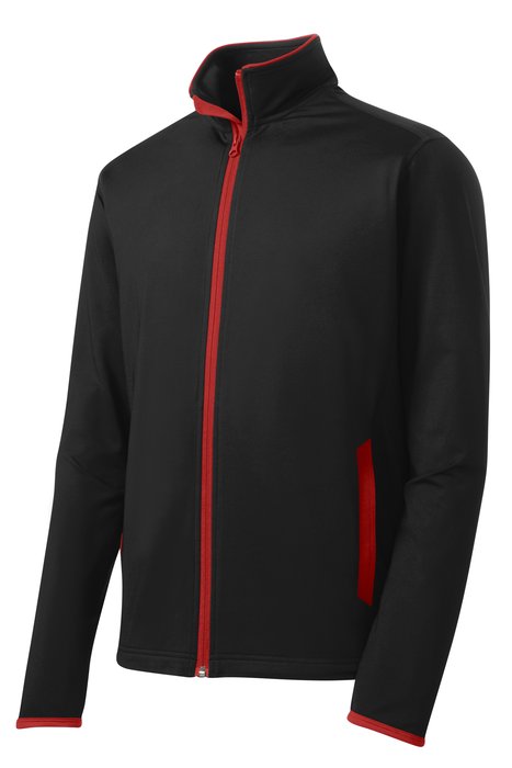 ST853 Sport-Tek Sport-Wick Stretch Contrast Full-Zip Jacket Black/ True Red