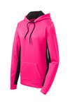 LST235 Sport-Tek Ladies Sport-Wick Fleece Colorblock Hooded Pullover Neon Pink/ Black