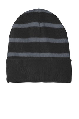 STC31 Sport-Tek Striped Beanie with Solid Band Black/ Iron Grey