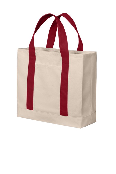 BG429 Port Authority Cotton Canvas Two-Tone Tote Natural/ Deep Red