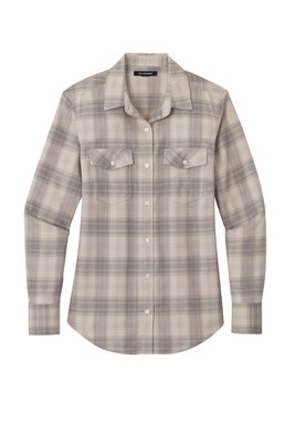 LW672 Port Authority Ladies Long Sleeve Ombre Plaid Shirt Frost Grey