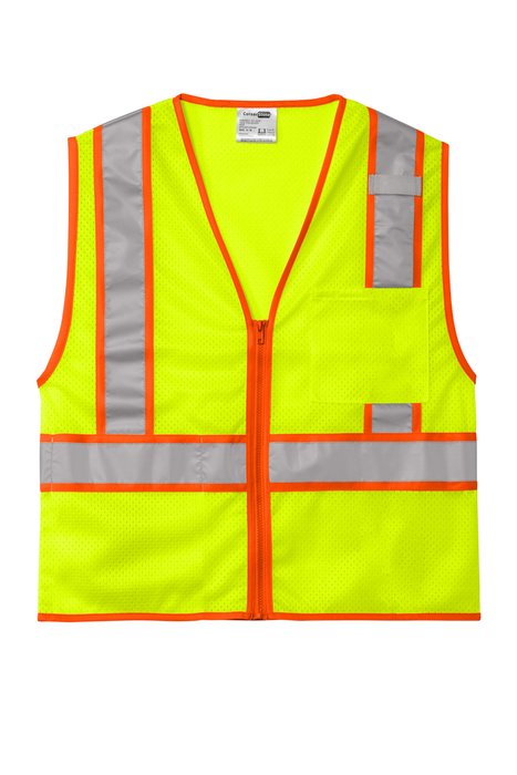 CSV103 CornerStone ANSI 107 Class 2 Mesh Zippered Two-Tone Vest Safety Yellow