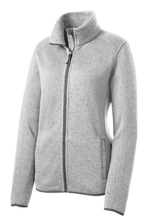 L232 Port Authority Ladies Sweater Fleece Jacket Grey Heather