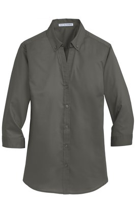 L665 Port Authority Ladies 3/4-Sleeve SuperPro Twill Shirt Sterling Grey