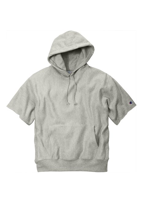 S101SS Champion Reverse Weave Short Sleeve Hooded Sweatshirt Oxford Grey