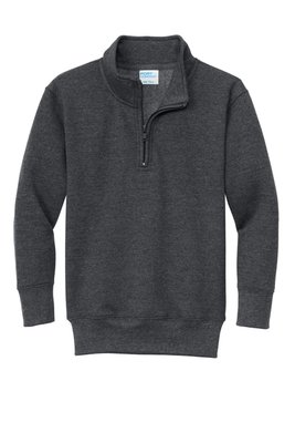 PC78YQ Port & Company Youth Core Fleece 1/4-Zip Pullover Sweatshirt Dark Heather Grey