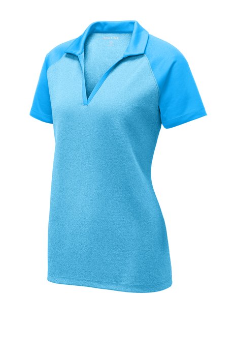 LST641 Sport-Tek 3.8-ounce Ladies PosiCharge RacerMesh Raglan Heather Block Polo Pond Blue Heather/ Pond Blue