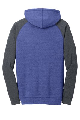 DT196 District Young Mens Lightweight Fleece Raglan Hoodie Heathered Deep Royal/ Heathered Charcoal