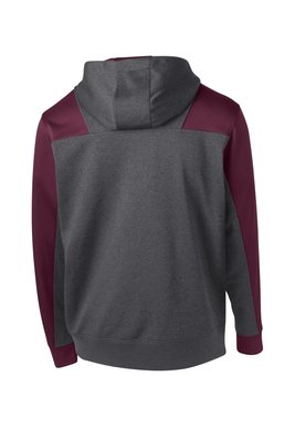 ST249 Sport-Tek Tech Fleece Colorblock 1/4-Zip Hooded Sweatshirt Graphite Heather/ Maroon