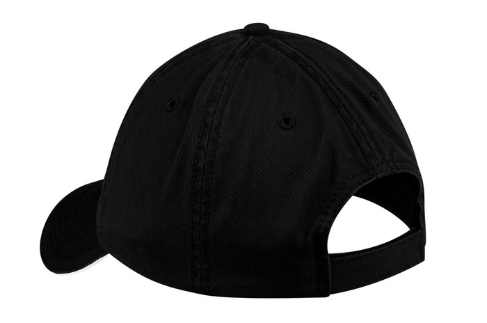 CP79 Port & Company Washed Twill Sandwich Bill Cap Black/ White