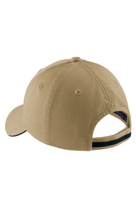 C830 Port Authority Sandwich Bill Cap with Striped Closure Khaki/ Charcoal Blue