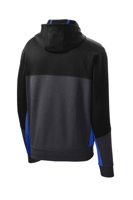 ST245 Sport-Tek Tech Fleece Colorblock Full-Zip Hooded Jacket Black/ Graphite Heather/ True Royal