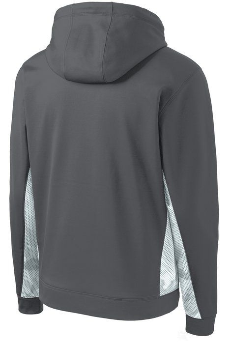 YST239 Sport-Tek Youth Sport-Wick CamoHex Fleece Colorblock Hooded Pullover Dark Smoke Grey/ White