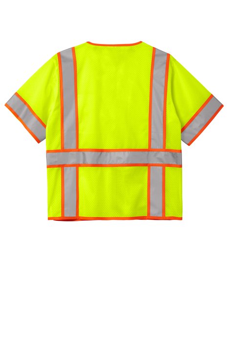 CSV106 CornerStone ANSI 107 Class 3 Surveyor Mesh Zippered Two-Tone Short Sleeve Vest Safety Yellow