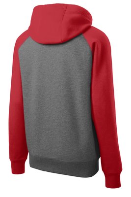 ST269 Sport-Tek Raglan Colorblock Full-Zip Hooded Fleece Jacket Vintage Heather/ True Red