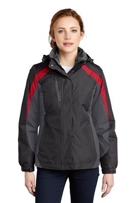 L321 Port Authority Ladies Colorblock 3-in-1 Jacket Black/ Magnet/ Signal Red