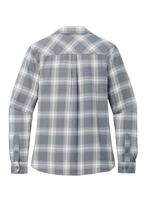 LW669 Port Authority Ladies Plaid Flannel Shirt Grey/ Cream Open Plaid