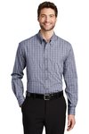 TLS642 Port Authority Tall Tattersall Easy Care Shirt Grey/ White