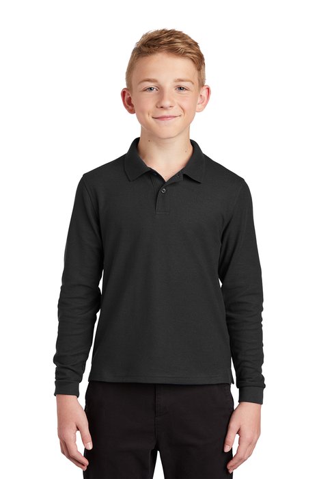 Y500LS Port Authority 5-ounce Youth Long Sleeve Silk Touch Polo Black