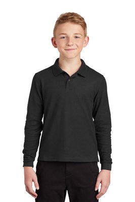 Y500LS Port Authority 5-ounce Youth Long Sleeve Silk Touch Polo Black