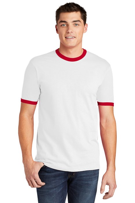 2410W American Apparel 4.3-ounce 100% Cotton T-Shirt White/ Red