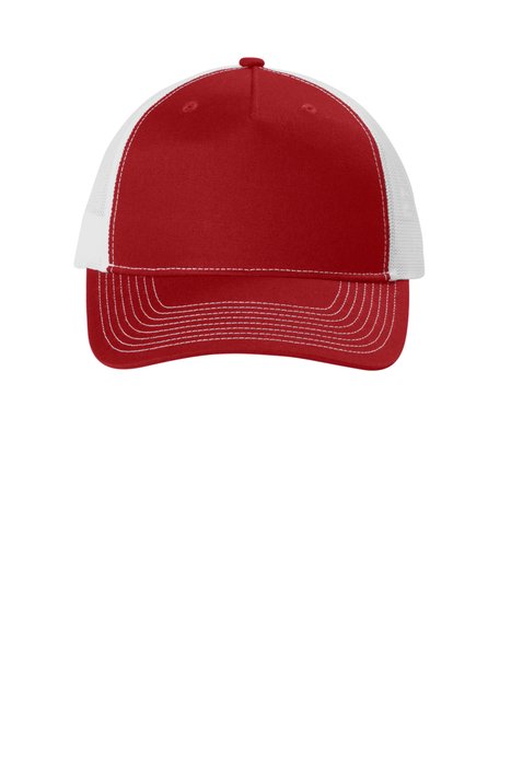 C115 Port Authority Snapback Five-Panel Trucker Cap Flame Red/ White