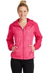 LST40 Sport-Tek Ladies Heather Colorblock Raglan Hooded Wind Jacket Pink Raspberry Heather/ Pink Raspberry