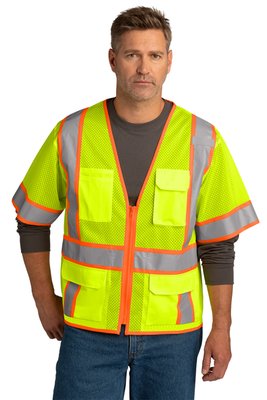 CSV106 CornerStone ANSI 107 Class 3 Surveyor Mesh Zippered Two-Tone Short Sleeve Vest Safety Yellow