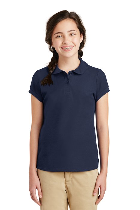 YG503 Port Authority 5-ounce Girls Silk Touch Peter Pan Collar Polo Navy