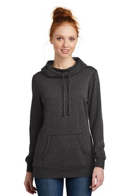 DM493 District Women's Lightweight Fleece Hoodie Heathered Black