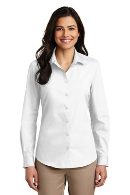 LW100 Port Authority Ladies Long Sleeve Carefree Poplin Shirt White