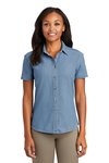LSP11 Port & Company - Ladies Short Sleeve Value Denim Shirt Faded Blue