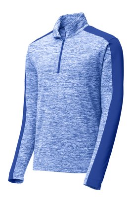 ST397 Sport-Tek PosiCharge Electric Heather Colorblock 1/4-Zip Pullover True Royal Electric/ True Royal
