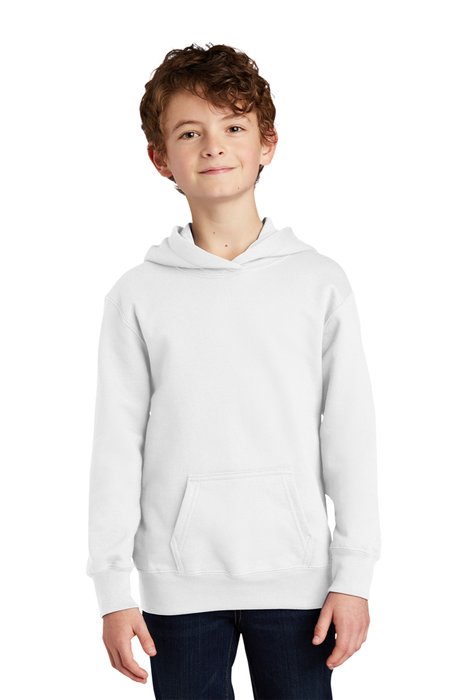 PC850YH Port & Company Youth Fan Favorite Fleece Pullover Hooded Sweatshirt White